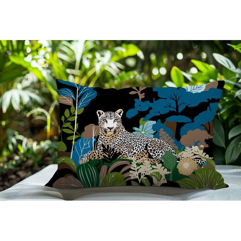 Oreiller rectangulaire réversible intérieur / extérieur Tai Leopard, Turquoise, Rectangle H 14 po x l 20 po