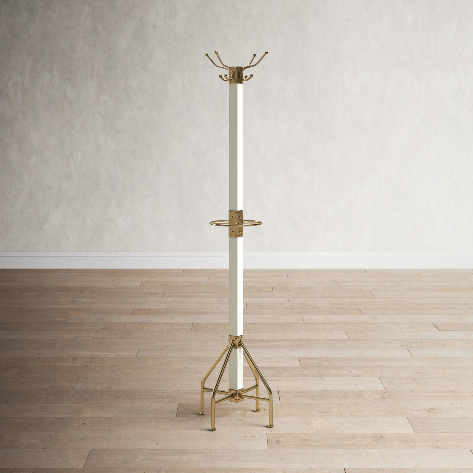 Donan 8-Hook Freestanding Coat Rack, White/Gold