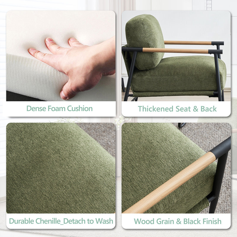 Dajauna 27.75'' Wide Modern Metal Frame Chenille Accent Armchair, Green Polyester Blend