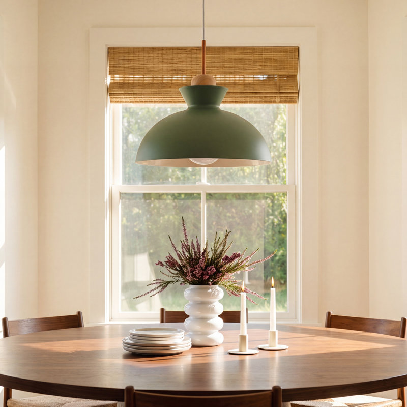 Ozma 1-Light Adjustable Aluminum Dome Pendant, Green