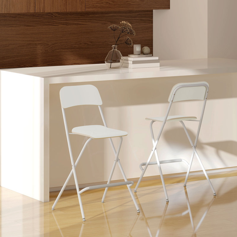 Ensemble de 2 tabourets pliables avec repose-pieds, Blanc