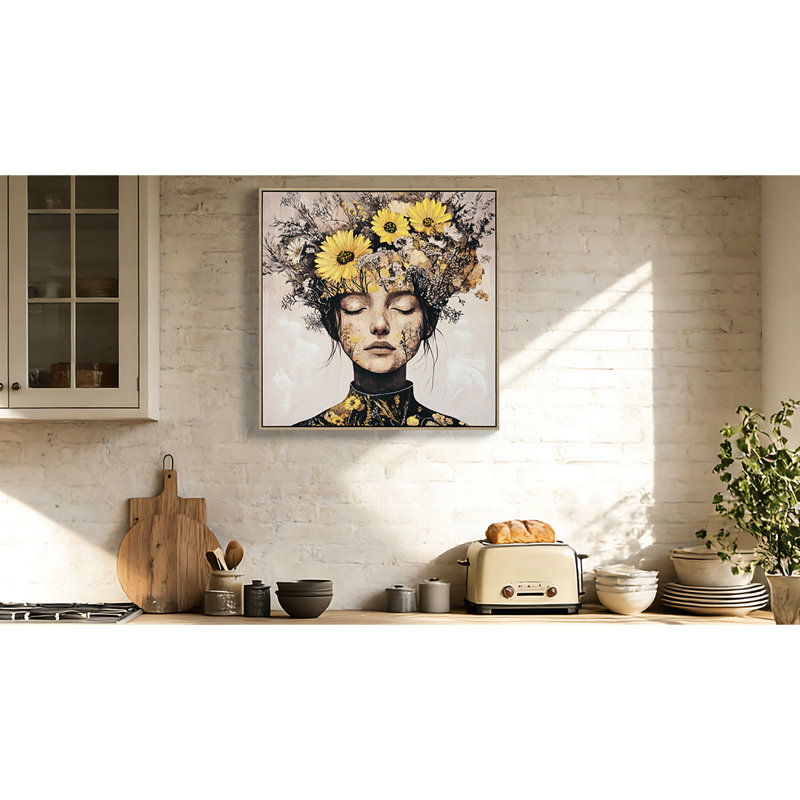 Impression sur toile 24 x 24 pouces mettant en vedette la belle et les fleurs dorées