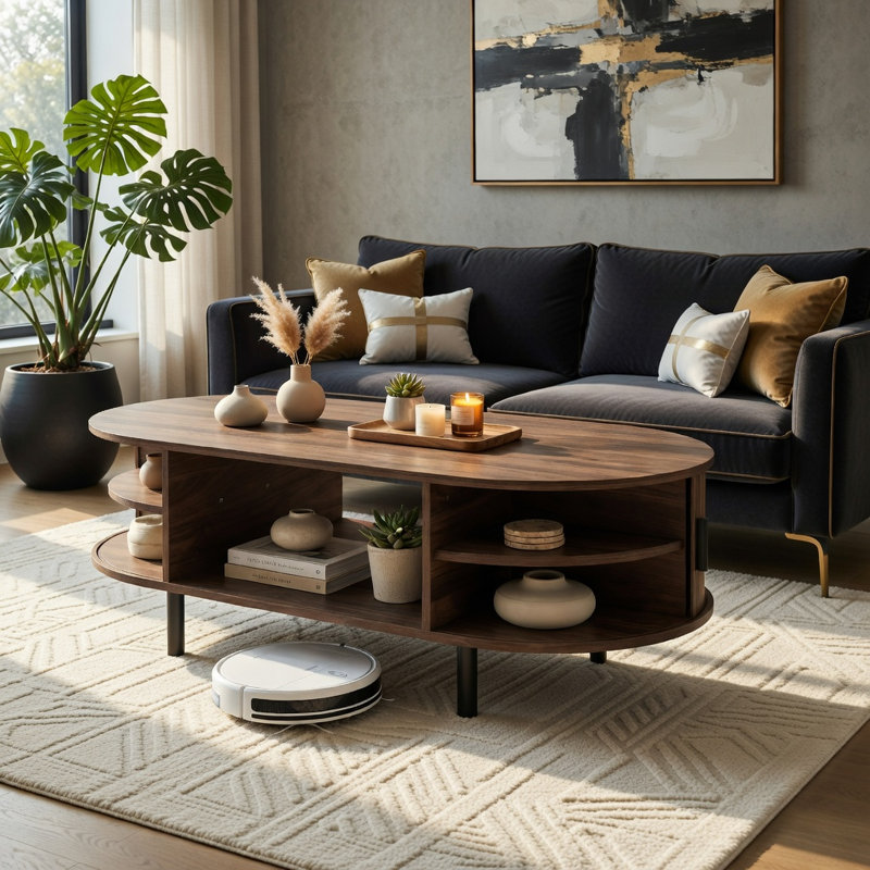 Table basse ovale avec rangement Hommoo