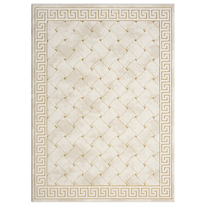 Tapis à bordure abstraite crème / or Ksamil Collection, Rectangle 5 pi 3 po x 7 pi 3 po