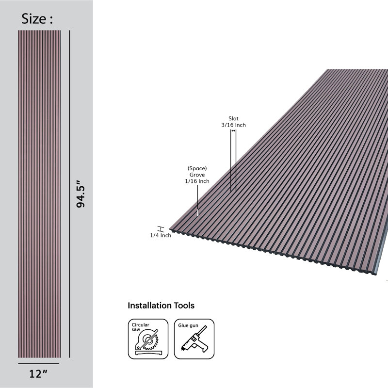 Murs en lattes de bois en polystyrène collé L 94,5 po x l 12 po x P 0,25 po, Smokey Rose