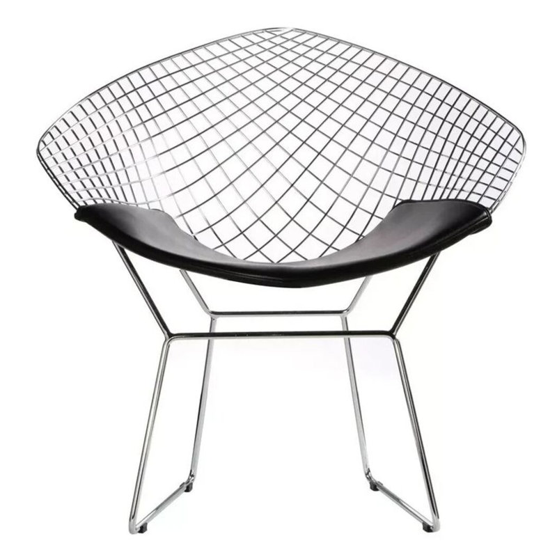 17.5'' H Faux Leather Upholstered Metal Armchair, Black, Chrome