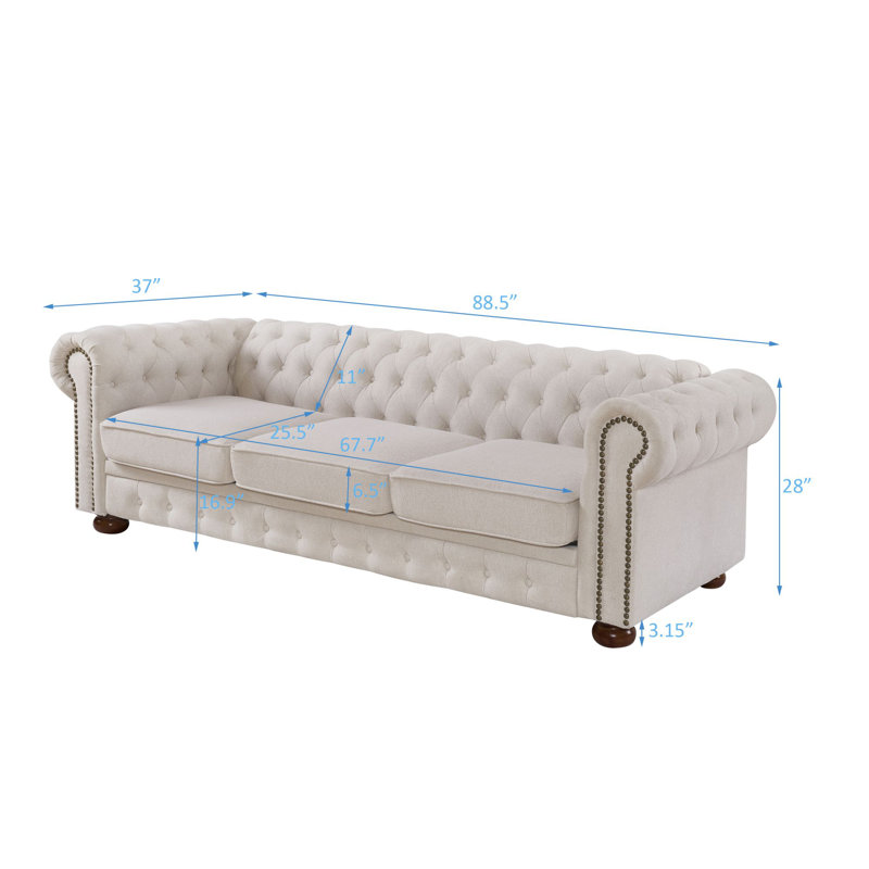 Canapé Chesterfield Kamarion, Mélange de lin beige