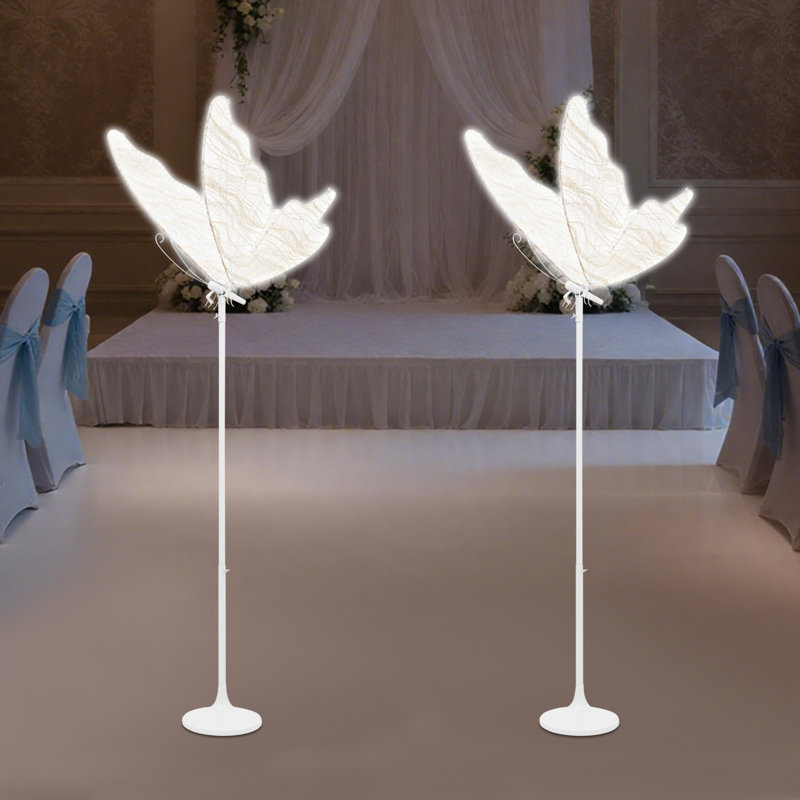 2Pcs Elegant Wedding Decoration Butterfly Floor Lamp LED Ambient Light Gold Gauze White Light, Gold