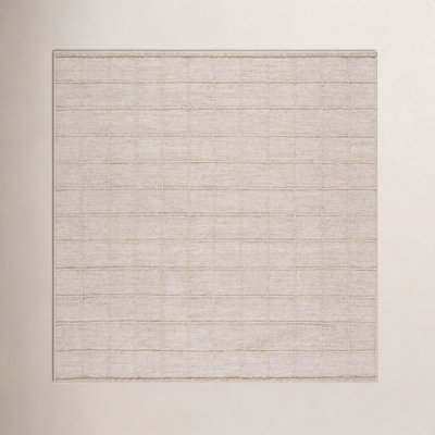 Beige Hand-Woven Geometric Wool Rug