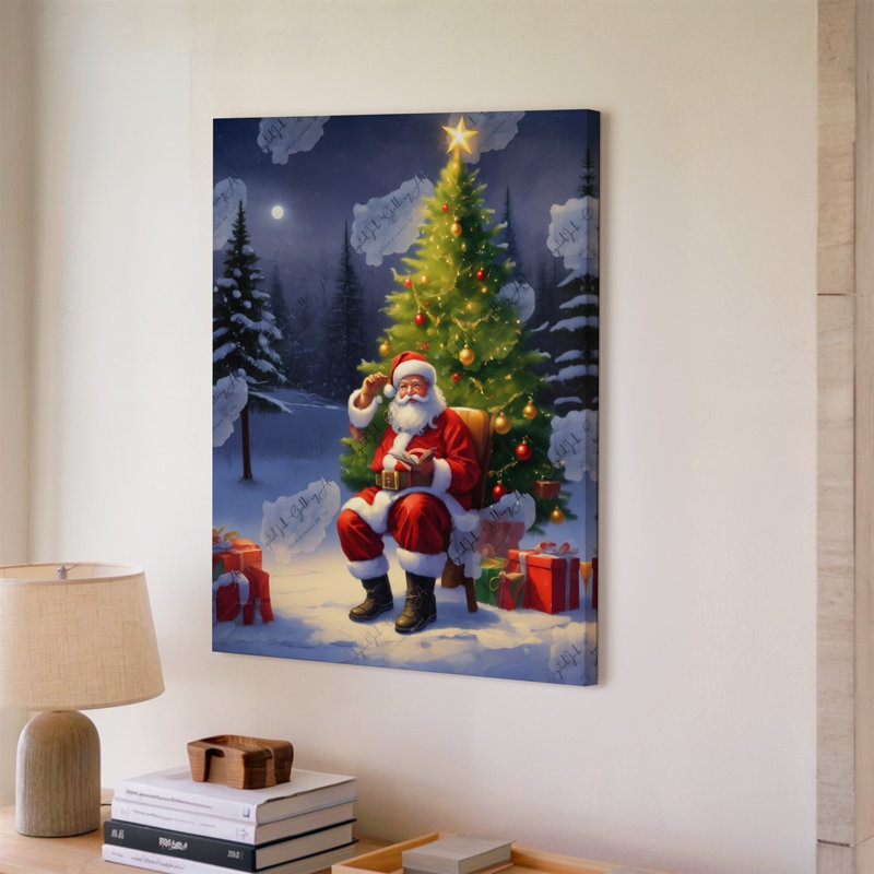 Toile, arbre de Noël magnifiquement décoré, majestueux dans un art mural serein, neige recouverte de forêt, illuminé par Art mural sur toile