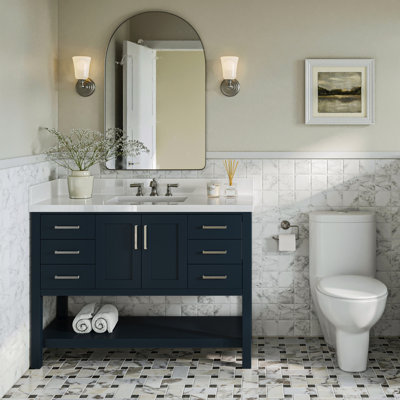 Moille Lequetta 49" Single Bathroom Vanity in Midnight Blue, with 1.5 Pure White Quartz Top, Rectangle Sink