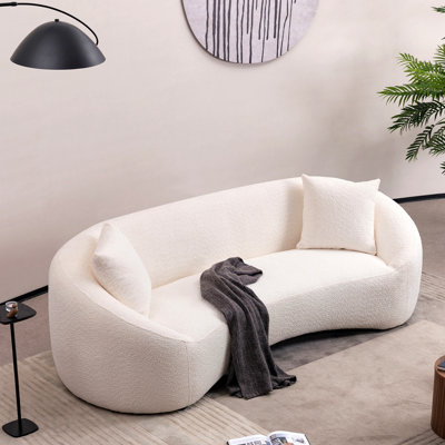 Canapé 93,31 po Minimalist Curved, 3 places, blanc, rembourré Boucle