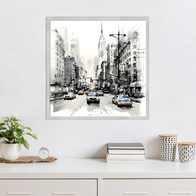 «Illustrated City IV New York» par Walker Noble, reproduction d'art encadrée sur bois
