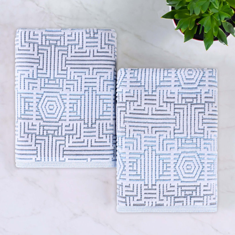 Drap de bain en coton jacquard Indrit, Bleu
