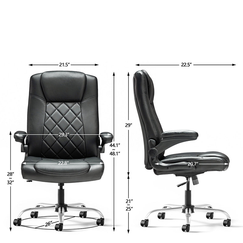 Fauteuil de direction ergonomique avec accoudoirs rabattables, Noir