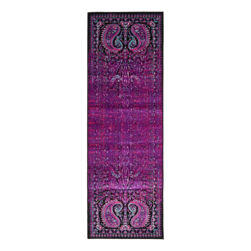 Tapis oriental lilas / noir Yareli, Tapis de couloir 2 pi x 6 pi 1 po