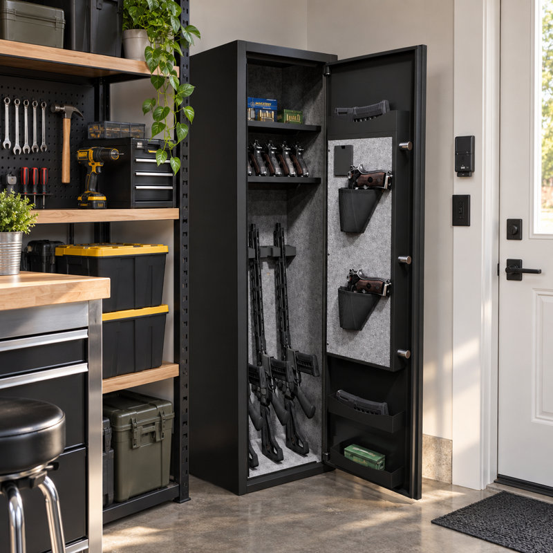 5-Rifle Gun Safe for Home, Compact Gun Cabinet with Electronic Lock, Removable Shelf, Pistol Storage & Adjustable Rifle Rack