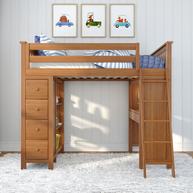 Lennon Full 4 Drawer Solid Wood Loft Bed With Built-In-Desk, Pecan