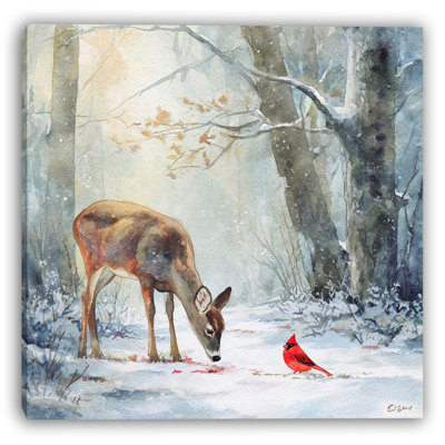 Art mural sur toile matin matin cerf et cardinal