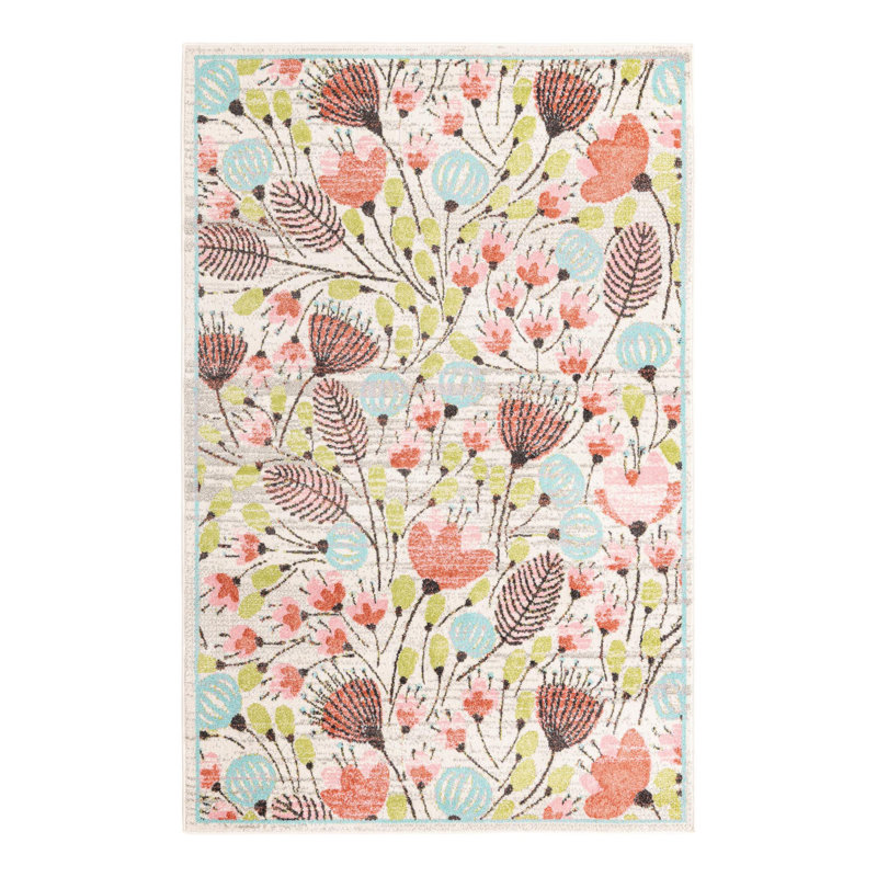 Whimsy Kids Floral Polypropylene Plastic Rug, Rectangle 5'3" x 8'