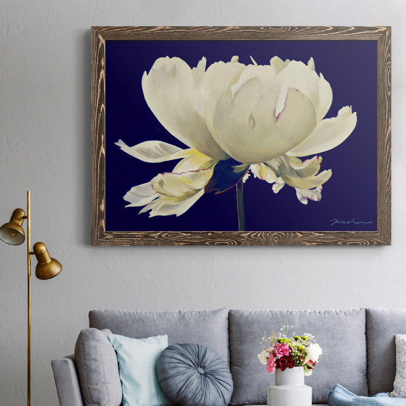 Aglow - Cadre photo, reproduction d'art sur toile, H 31 po x l 44 po x P 1 po, Encadré de bois de noyer, Bleu