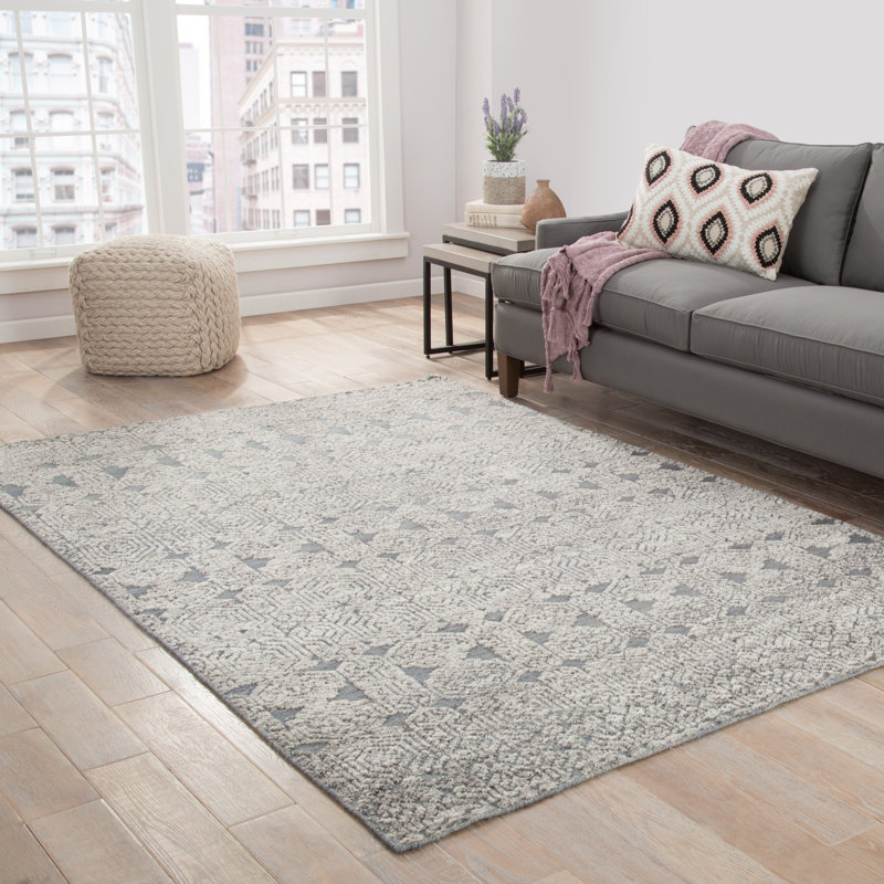 Hand Knotted Wool Area Rug in Gray, Rectangle 10' x 14'