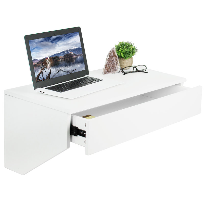 Elegant White Wall Mounted Desk with Drawer and USB Port