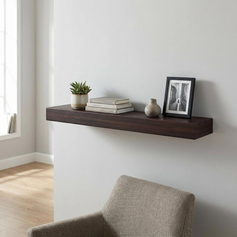 30" Espresso Solid Wood Wall Mounted Floating Shelf