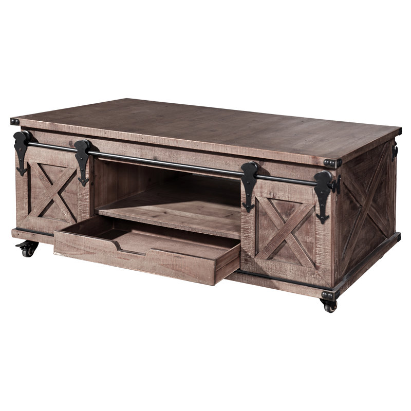 Table basse à roulettes avec rangement Howden, Brun naturel
