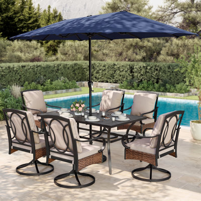 Bjartmar 6 - Person Outdoor Dining Set with Umbrella(Optional) & 6 Swivel Chairs