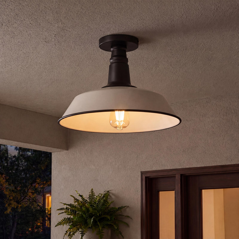 Plafonnier semi-encastré 1 lumière 14 po, Amande mate