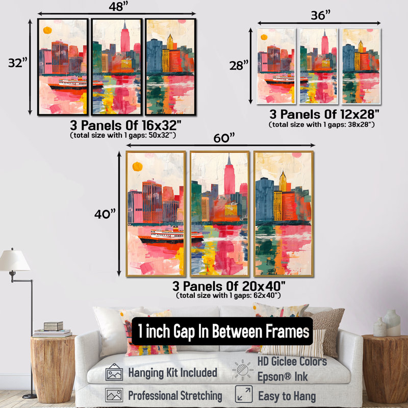 Ensemble de décoration murale Guilherme - New York City, Toile avec cadre flottant noir, H 40 po x l 20 po x P 1 po