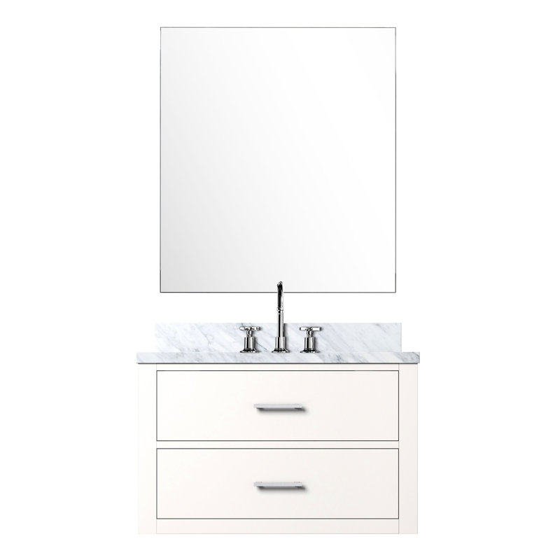 Meuble-lavabo blanc 30 po X P 22 po, comptoir en marbre, robinet, miroir simple 28 po 30 po x 22 po, marbre