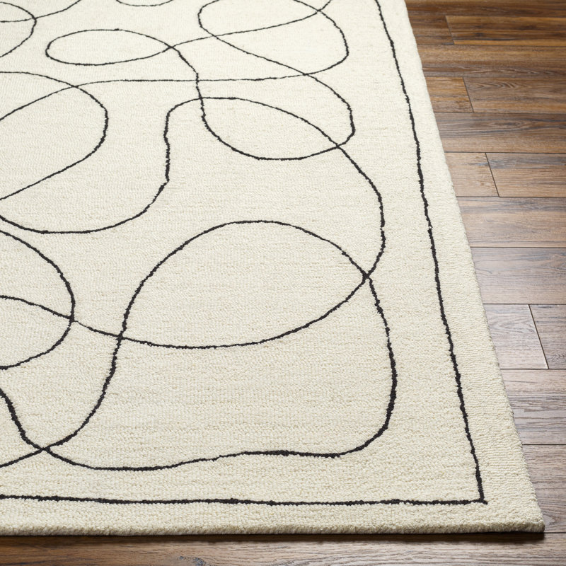 Ashaad Rectangle Geometric Handmade Tufted Wool Area Rug in Ivory, Rectangle 8'10" x 12'