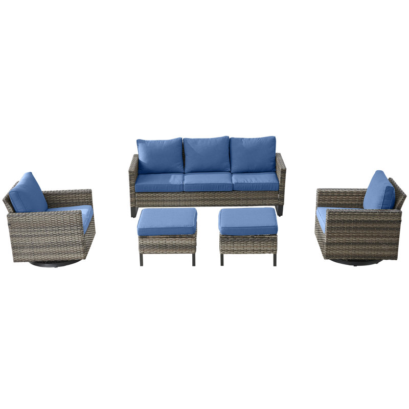 Ensemble de conversation d'extérieur pour 5 personnes avec coussins Gracelin, Bleu