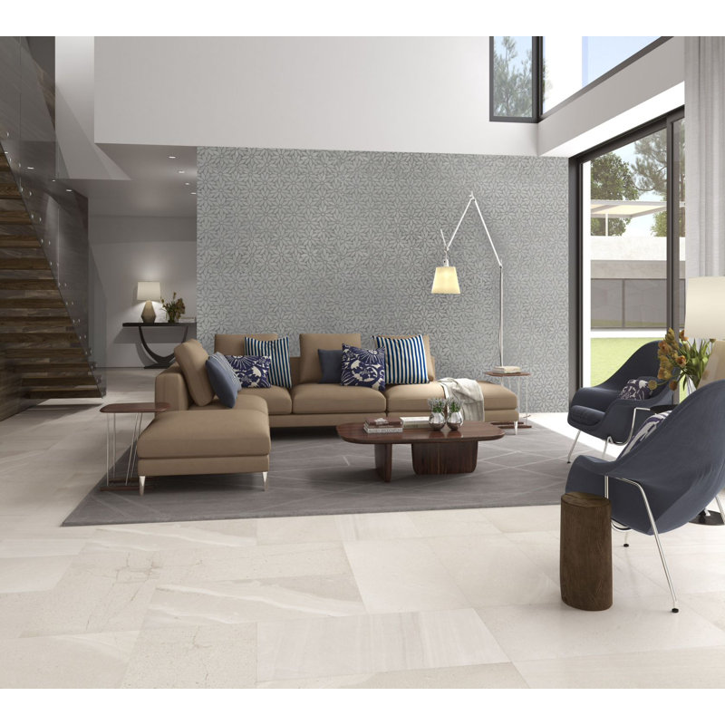 Tuscany 12 in. x 12 in. Marble Pressed Edge Flower Mosaic Decorative Kitchen & Bathroom Wall Tile, Royal Beige