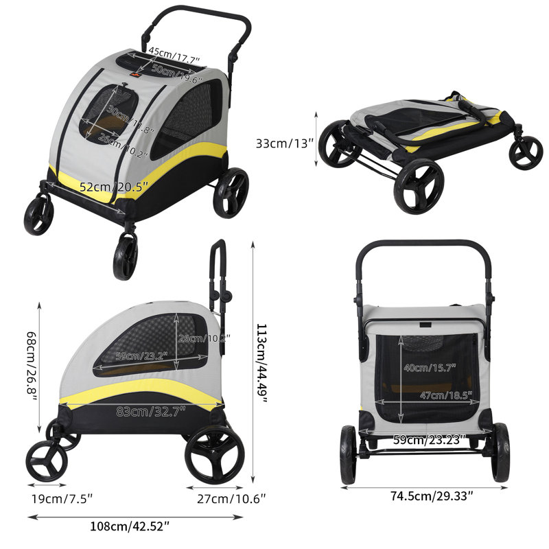 Foldable Pet Stroller, 44" H x 29" W x 42" D