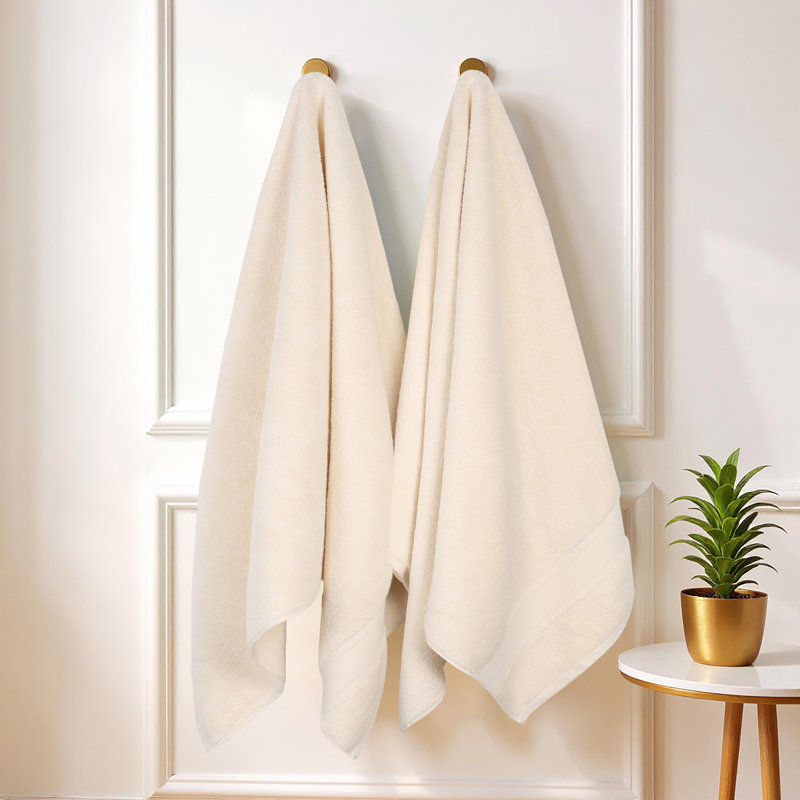 Blue Nile Mills Zero-Twist Cotton Bath Sheet Set With Framed Dobby Border - Quick-Dry, Ivory