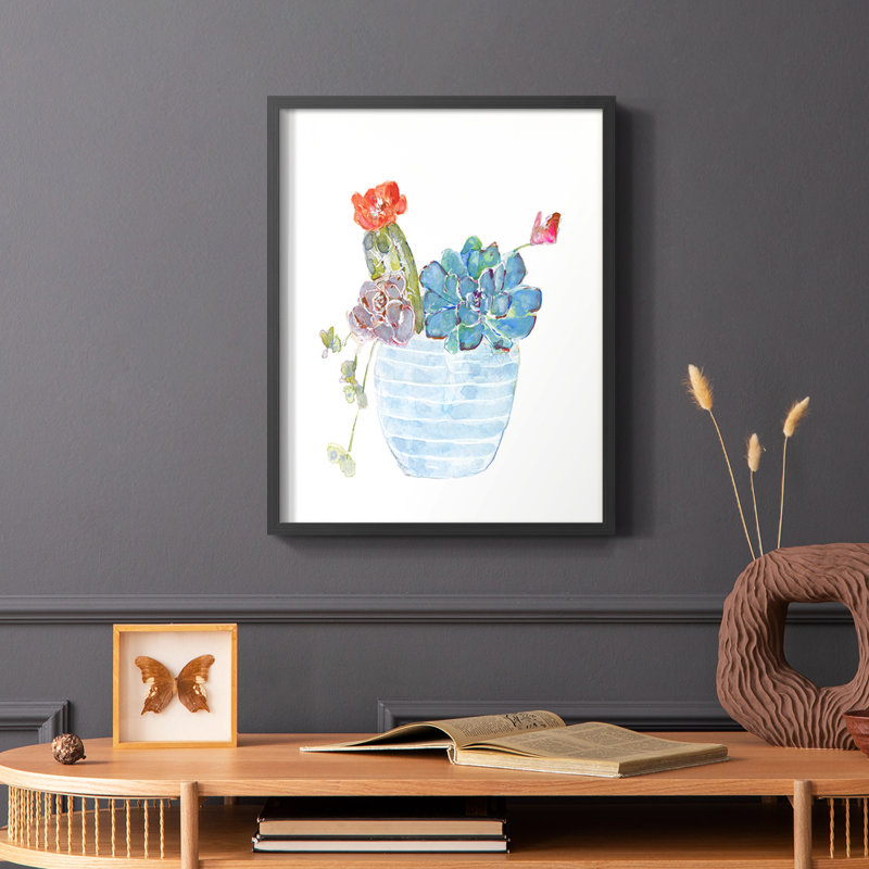 «Cactus and Succulent Blooms I», reproduction encadrée - bois massif, Noir, H 20 po x l 16 po