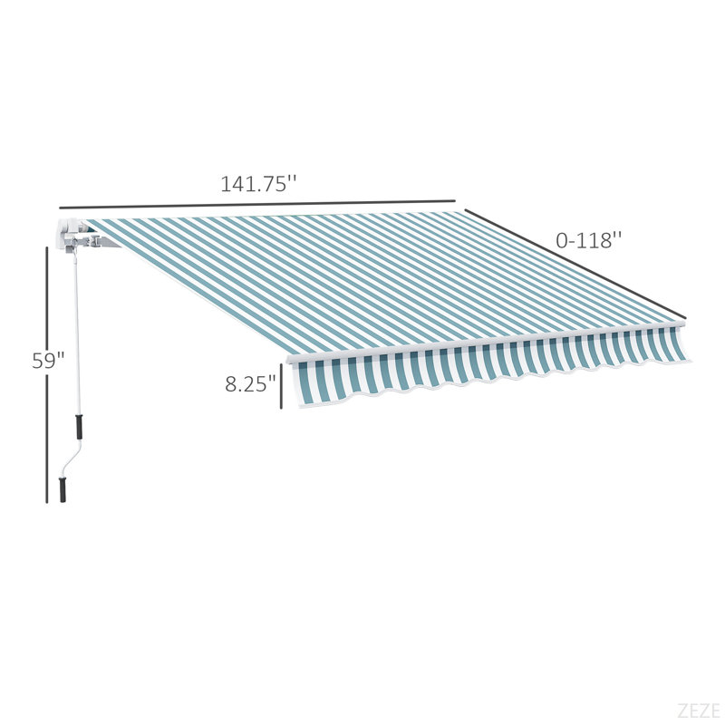 Outsunny 12' X 10' Retractable Awning Patio Awnings Sun Shade Shelter With Manual Crank Handle, 280G/M² UV & Water-Resistant Fabric And Aluminum Frame For Deck, Balcony, Yard
