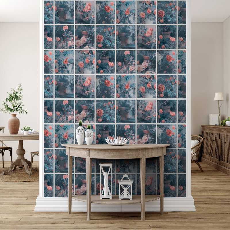 Papier peint rose trompe l'œil, Bleu
