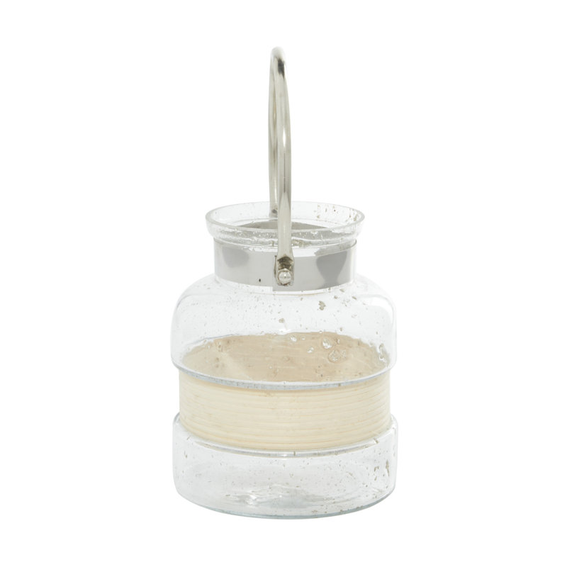 Clear Glass Hanging Candle Lantern with Curved Handle