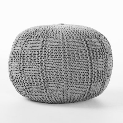 Grey Cotton Knitted Pouf, 20X20x14, Modern, Soft And Stable Fabric 20 X 14 Round Static-