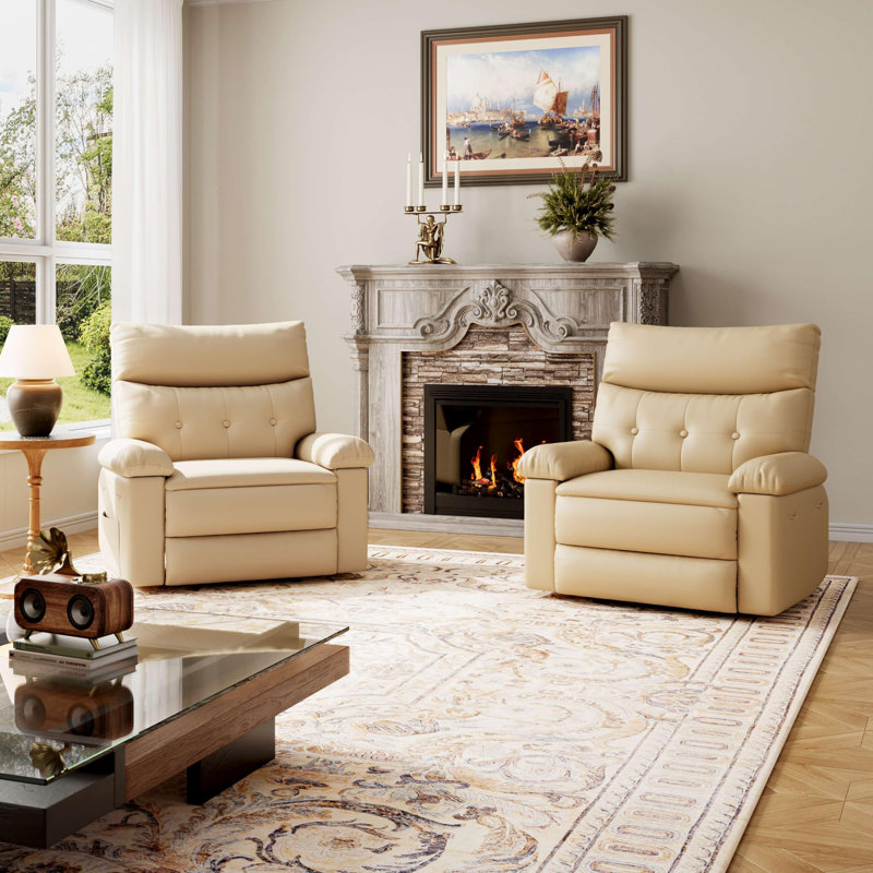 Fauteuil inclinable manuel pivotant en polyuréthane de 41,7 po de largeur avec coussin d'éponge épais, Beige