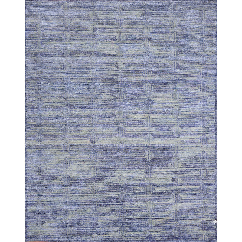 Tapis bleu et ivoire de haute qualité noué à la main, Rectangle 8 pi x 10 pi