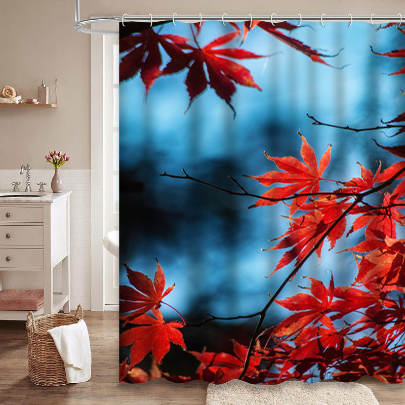 Rideau de douche rouge avec 12 crochets, L 72 po x l 72 po
