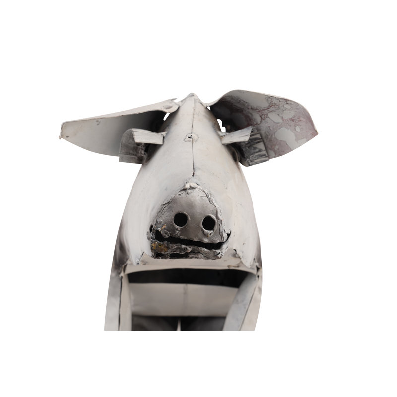Figurine de cochon assis en métal recyclé Glenburn, Noir / Blanc