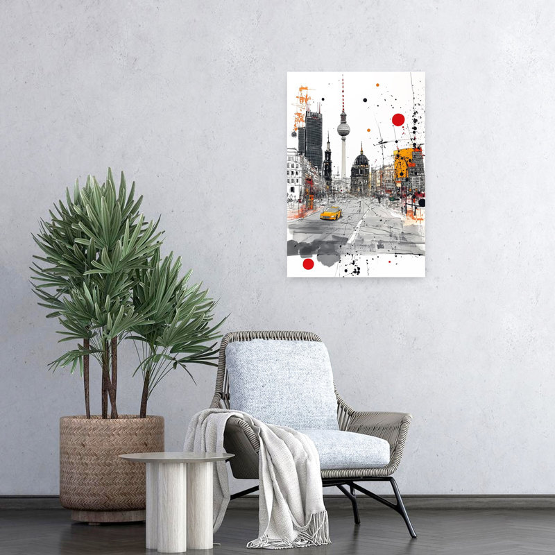 «Vibrant Berlin City», art abstrait moderne de la ville, 24" H x 16" W