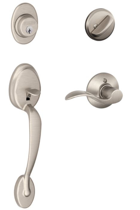 Plymouth Handle set with Deadbolt and Door Lever and Rosette, Satin Nickel