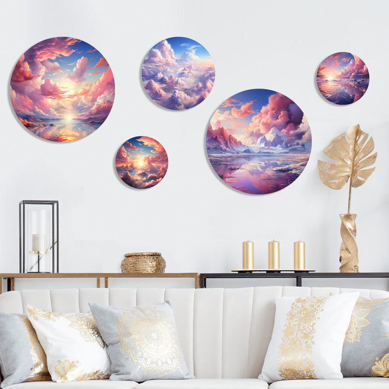 Kawaii Landscape Clouds - Clouds Clouds, ensemble d'art mural rond de 5